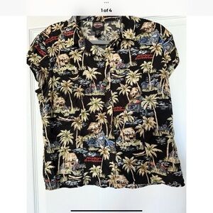 Women’s Harley Davidson Motorcycle Hawaiian Print Blouse Size M